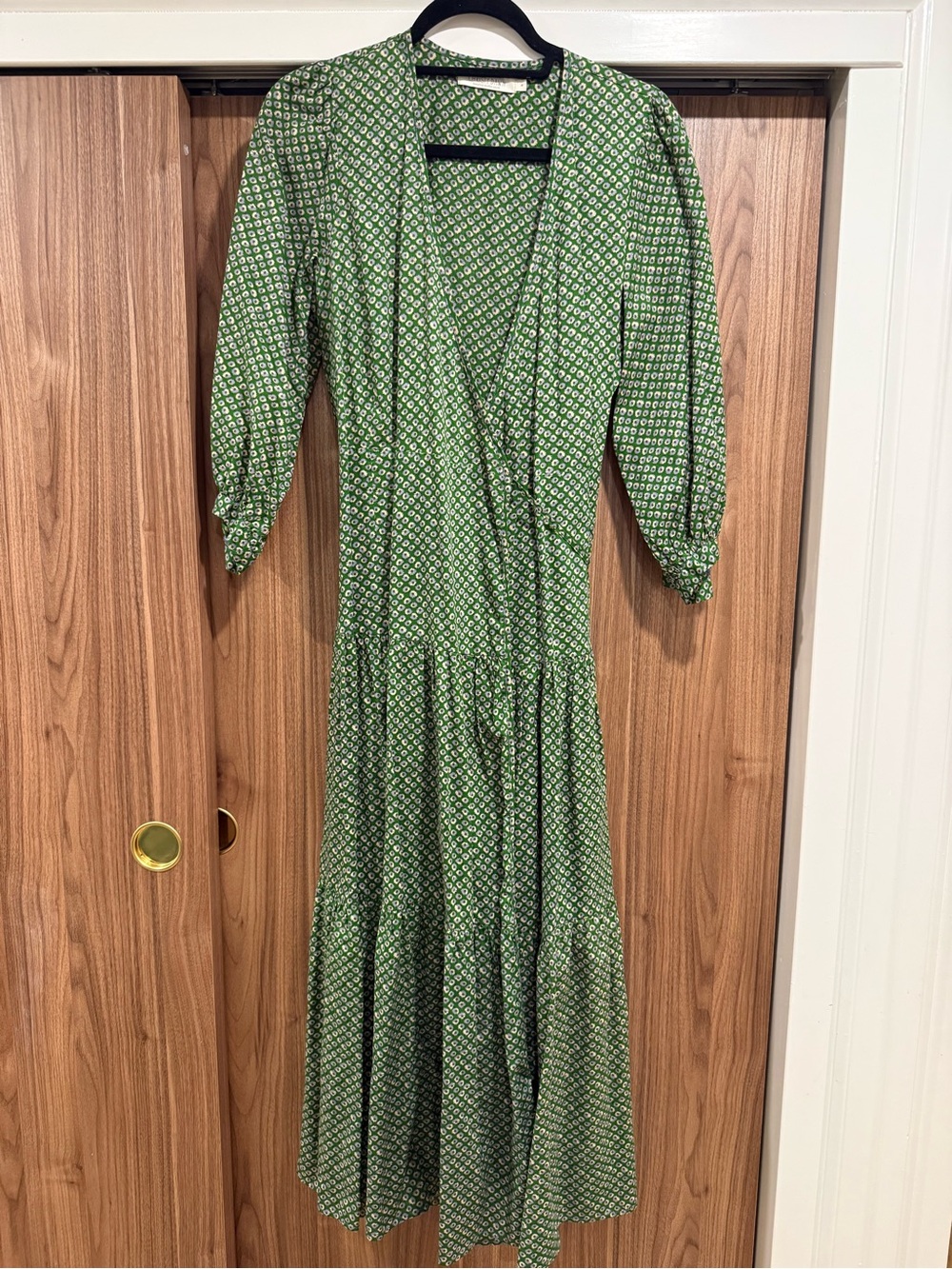 Christy Dawn Green Printed Wrap Midi Dress M